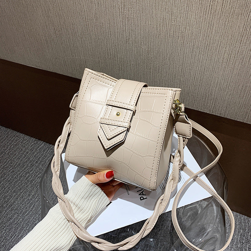 Alligator Embossed Vegan Leather Bucket Bag with Braided Strap - Travel Crossbody & Shoulder Purse"