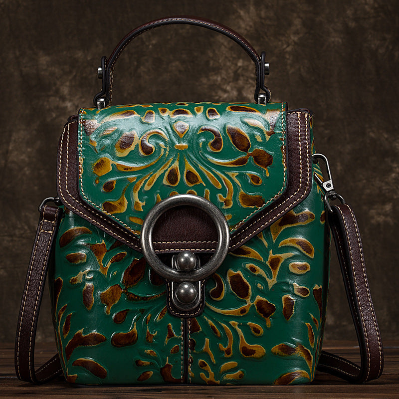 The "Artisan Bloom" Embossed Leather Convertible Bag | Floral Backpack & Shoulder Tote