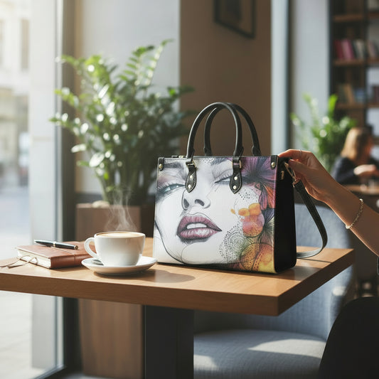"Enigmatic Muse" Artistic Portrait Premium Vegan Leather Handbag