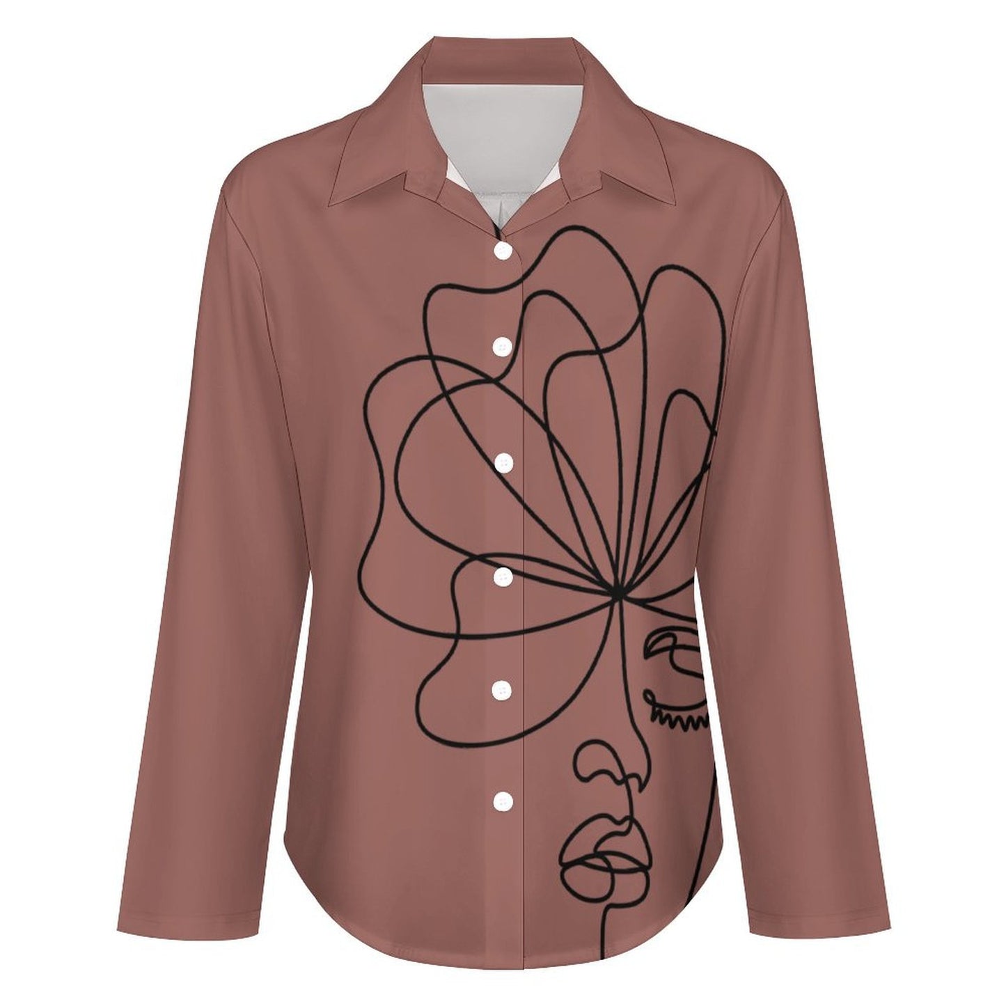 Minimalist Abstract Face Line Art Button-Down Shirt - Mauve