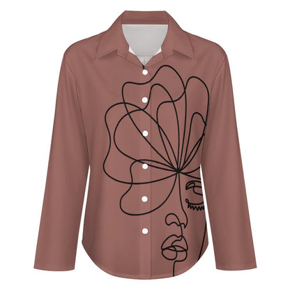 Minimalist Abstract Face Line Art Button-Down Shirt - Mauve