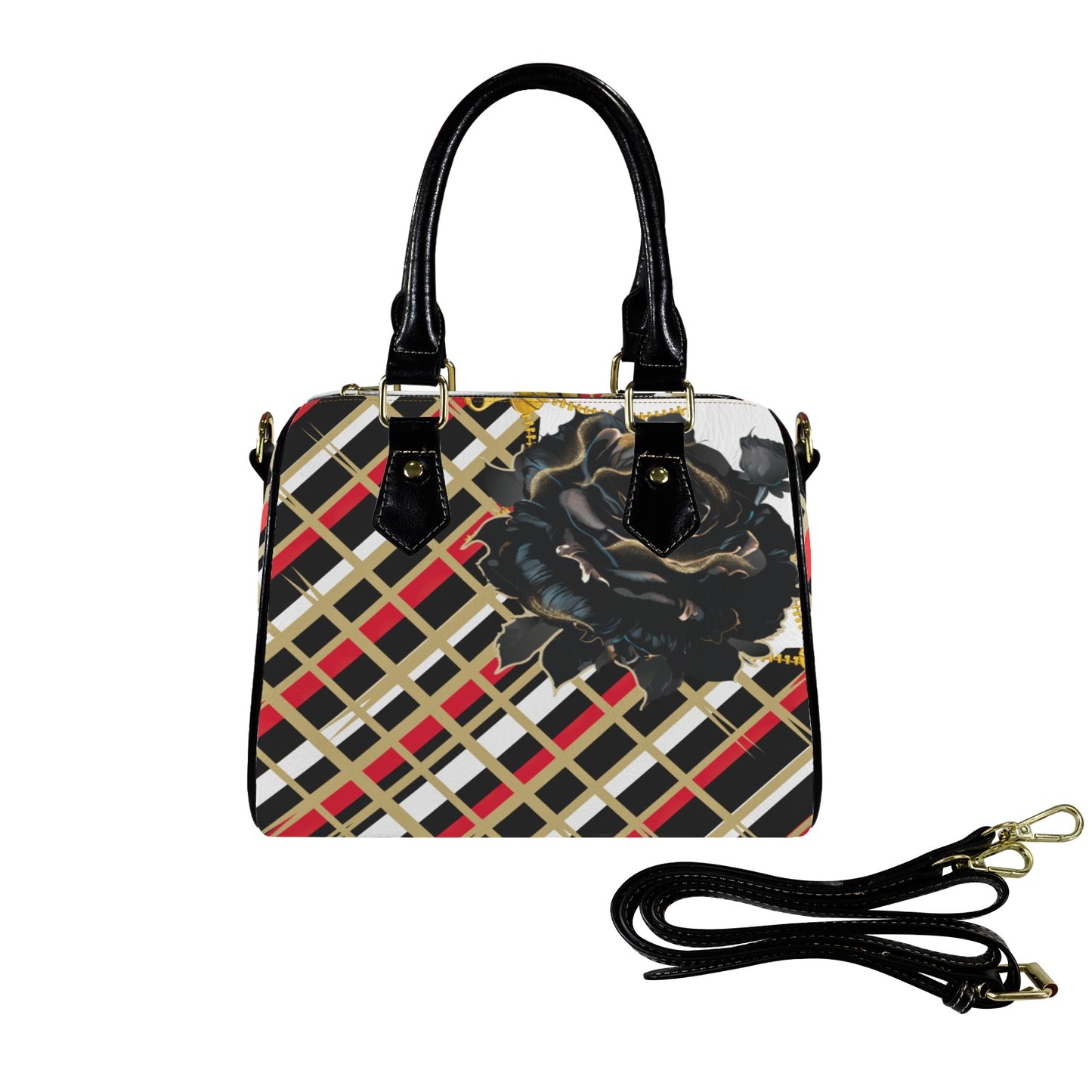 Zamy Purse  Boston Leather Handbag-Black Handle