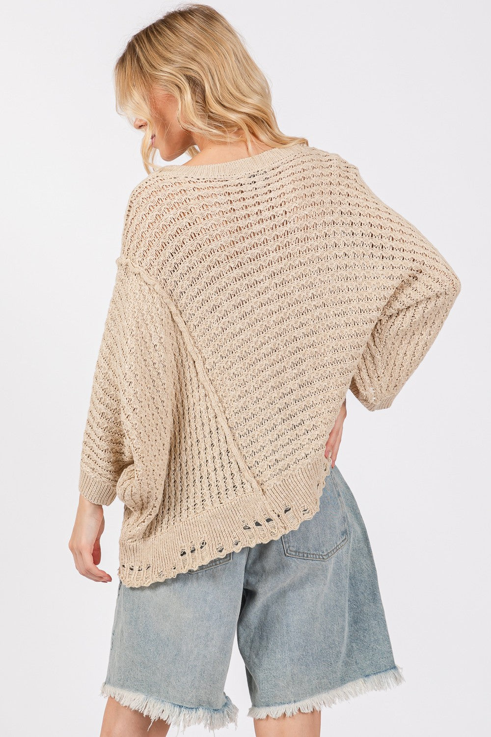 Distressed Asymmetrical Open Stitch Sweater