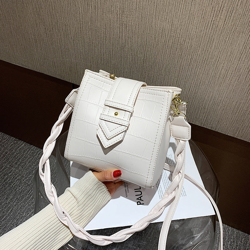 Alligator Embossed Vegan Leather Bucket Bag with Braided Strap - Travel Crossbody & Shoulder Purse"