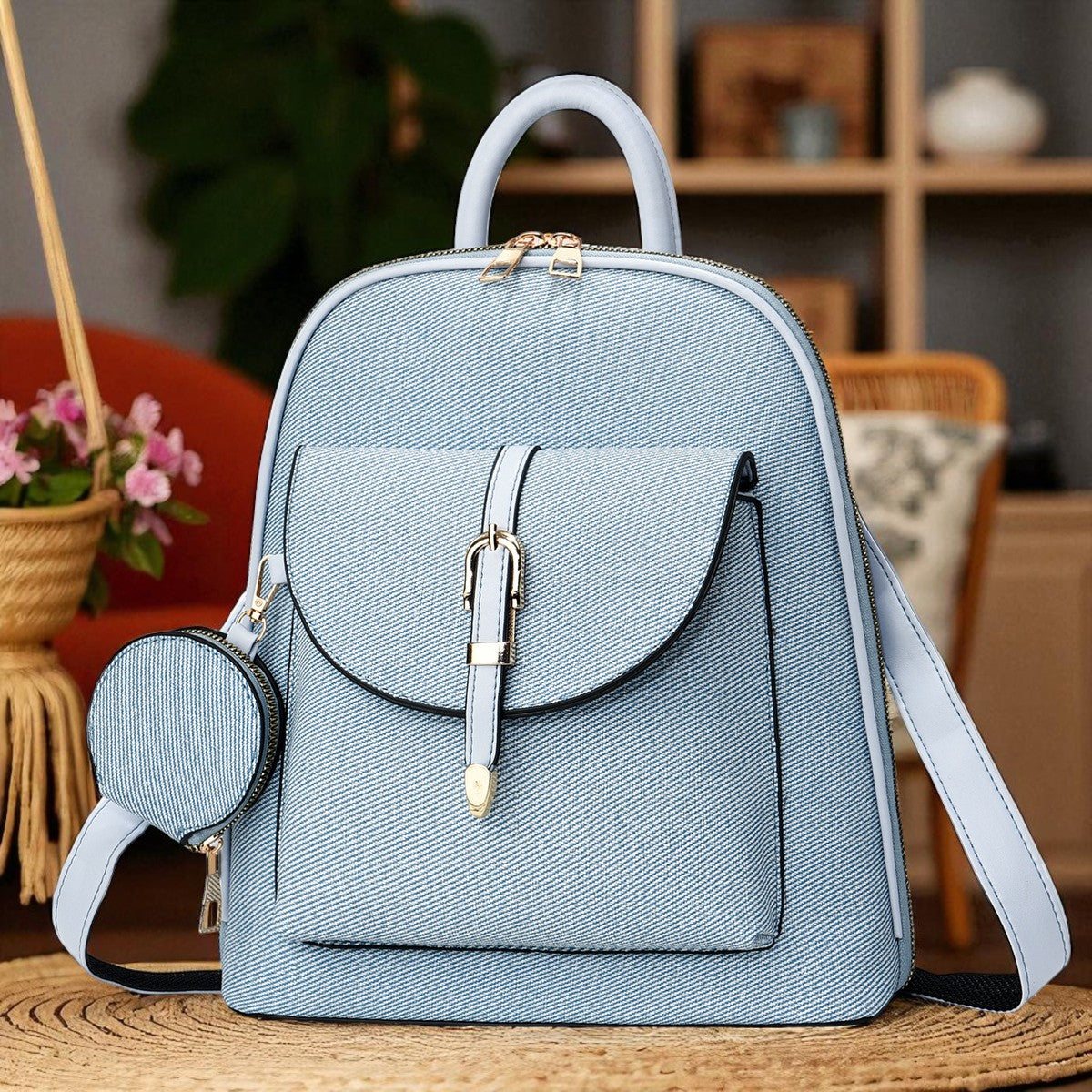 Travel-Ready Vegan Leather Mini Backpack with Pouch | Versatile Daypack