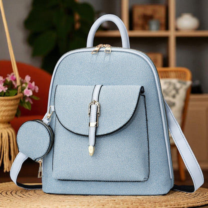 Travel-Ready Vegan Leather Mini Backpack with Pouch | Versatile Daypack