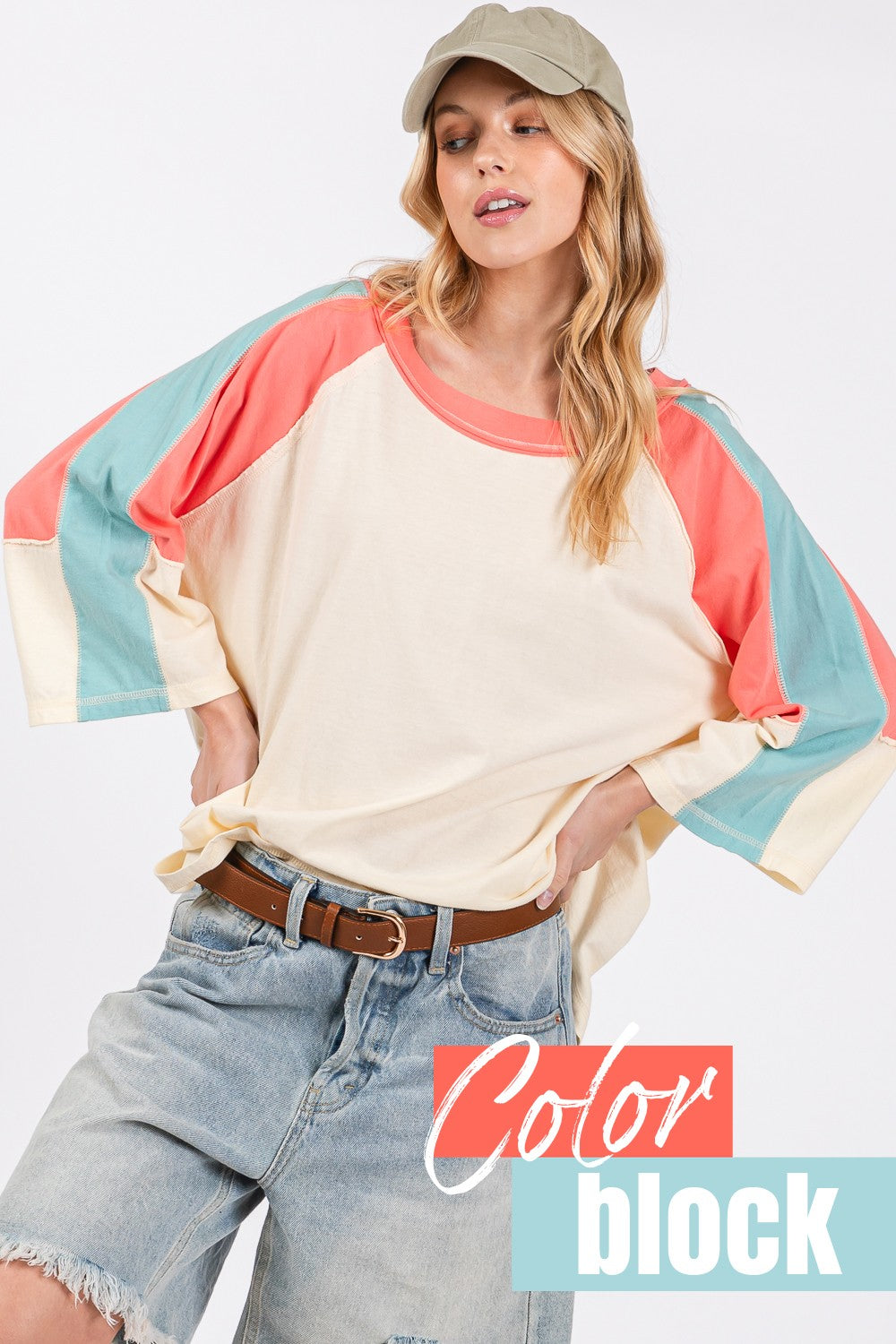 Color Block Curved Hem T-Shirt