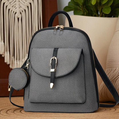 Travel-Ready Vegan Leather Mini Backpack with Pouch | Versatile Daypack