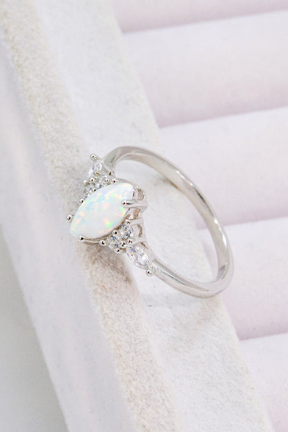 Opal and Zircon Platinum-Plated Ring