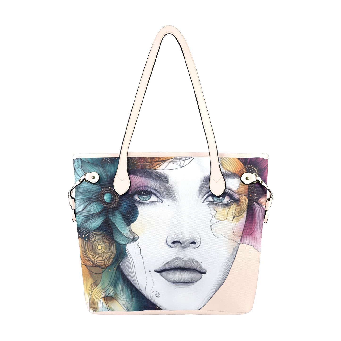 "Ethereal Azure" Artistic Portrait Waterproof Designer Tote Bag