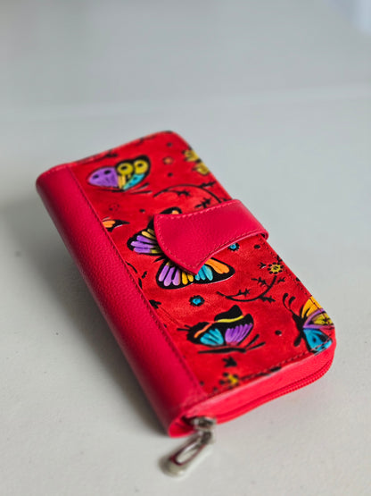 Artisan Hand-Painted Butterfly Leather Wallet | Floral Embossed Trifold Wallet