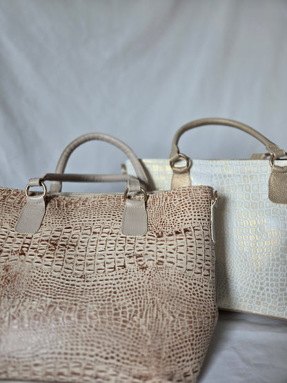 Swirl embossed Genuine Leather Tote