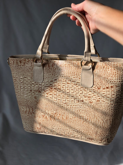 Swirl embossed Genuine Leather Tote