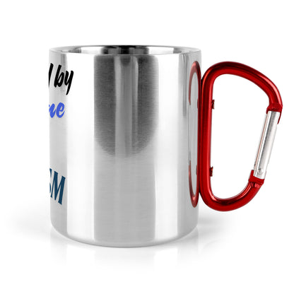 "Powered by Caffeine and Sarcasm Mug | Funny Stainless Steel Travel Mug with Carabiner Handle