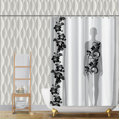 Midnight Bloom Silhouette Shower Curtain | Unique Floral Bathroom Decor | Modern Waterproof Polyester Bath Curtain