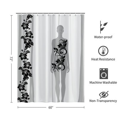 Midnight Bloom Silhouette Shower Curtain | Unique Floral Bathroom Decor | Modern Waterproof Polyester Bath Curtain