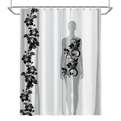 Midnight Bloom Silhouette Shower Curtain | Unique Floral Bathroom Decor | Modern Waterproof Polyester Bath Curtain