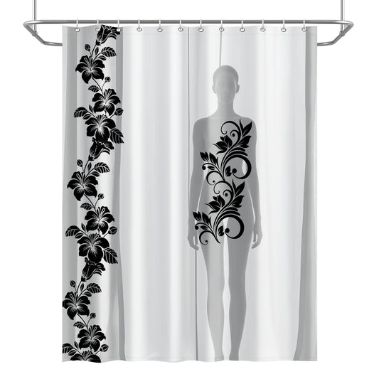 Midnight Bloom Silhouette Shower Curtain | Unique Floral Bathroom Decor | Modern Waterproof Polyester Bath Curtain