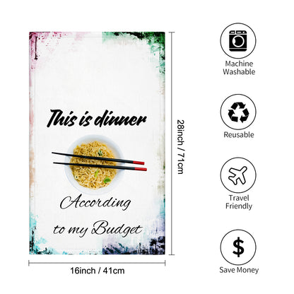 "Funny Budget Ramen Kitchen Towel | Witty Dinner Quote Dish Towel | College Dorm Gag Gift"