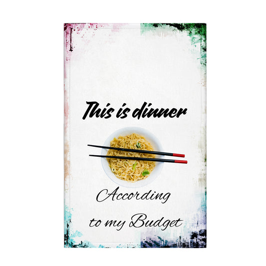 "Funny Budget Ramen Kitchen Towel | Witty Dinner Quote Dish Towel | College Dorm Gag Gift"