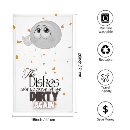 "The Dishes Are Looking At Me Dirty Again Funny Kitchen Towel | Sarcastic Dish Towel | Humorous Home Decor | White & Ora