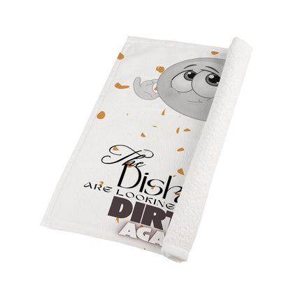 "The Dishes Are Looking At Me Dirty Again Funny Kitchen Towel | Sarcastic Dish Towel | Humorous Home Decor | White & Ora
