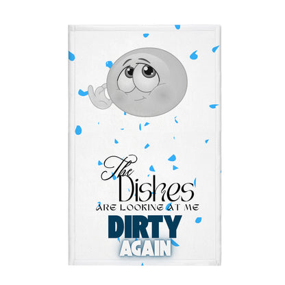 "The Dishes Are Looking At Me Dirty Again Funny Kitchen Towel | Sarcastic Dish Towel | Humorous Home Decor / white & Blu