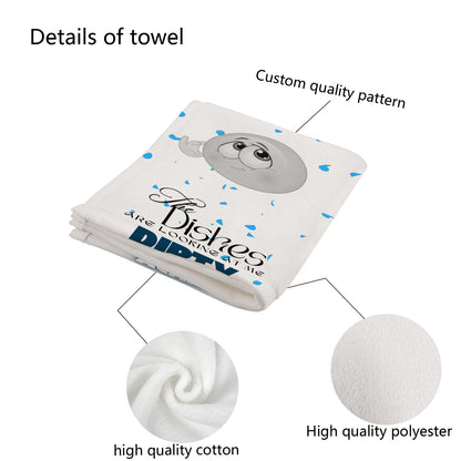 "The Dishes Are Looking At Me Dirty Again Funny Kitchen Towel | Sarcastic Dish Towel | Humorous Home Decor / white & Blu