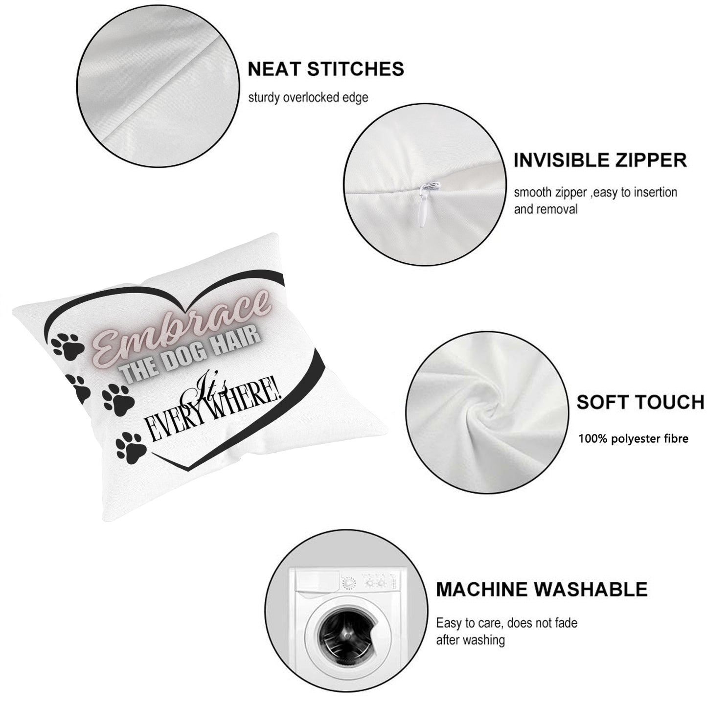 Embrace The Dog Hair" Funny Pillow Cover | Pet Lover Decor/ Unique Dog Owner Gift