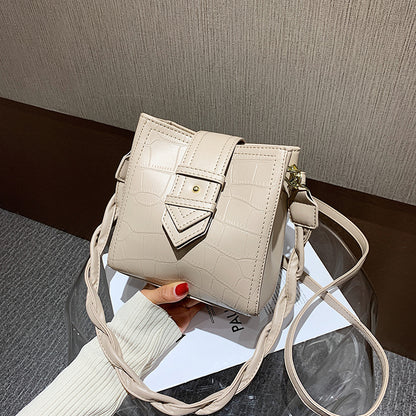 Alligator Embossed Vegan Leather Bucket Bag with Braided Strap - Travel Crossbody & Shoulder Purse"