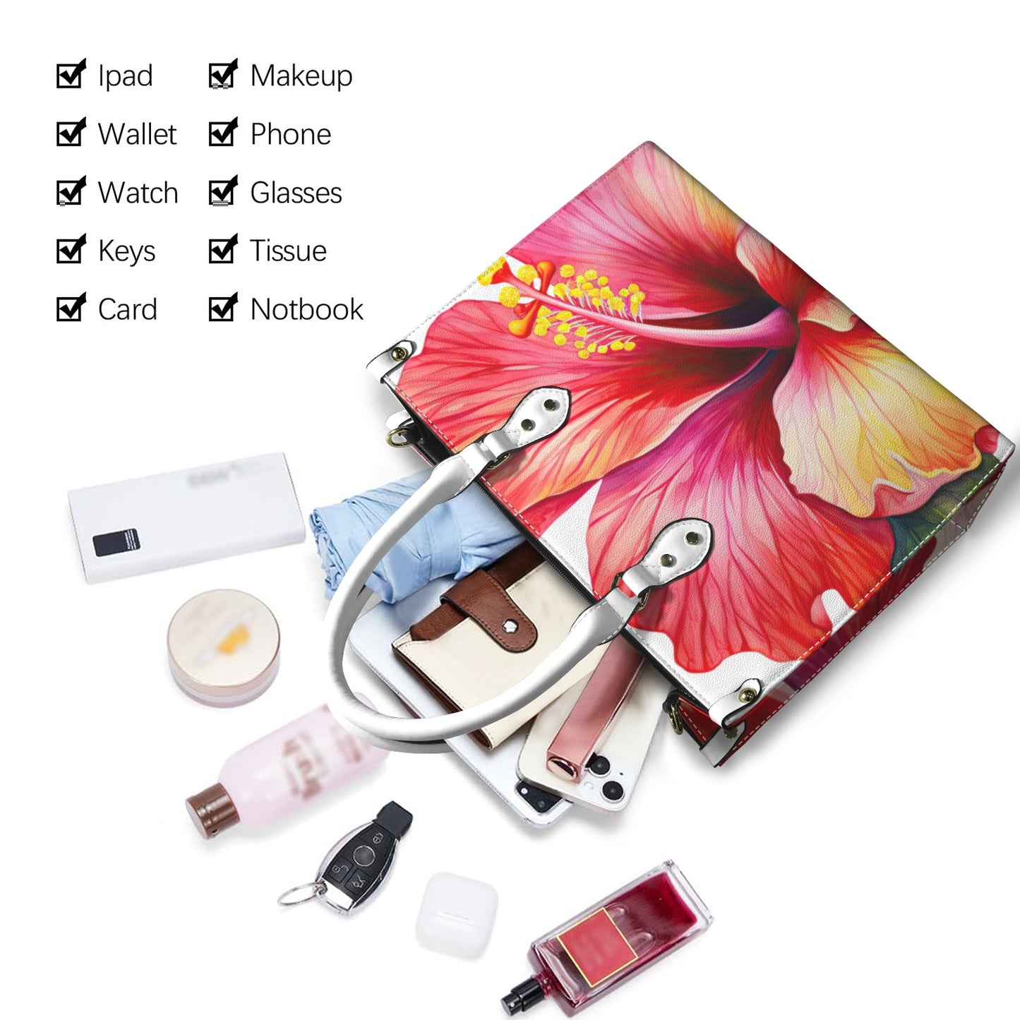 "Radiant Hibiscus" Artistic Floral Premium Vegan Leather Handbag