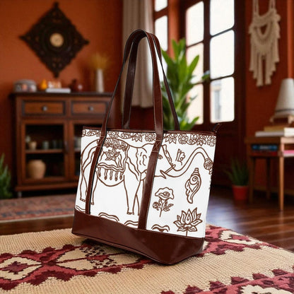 Exclusive Artistic Elephant Travel Tote Bag White