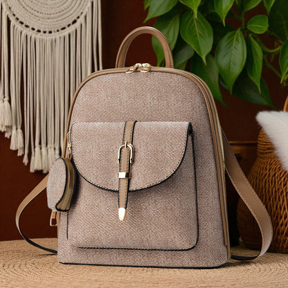 Travel-Ready Vegan Leather Mini Backpack with Pouch | Versatile Daypack