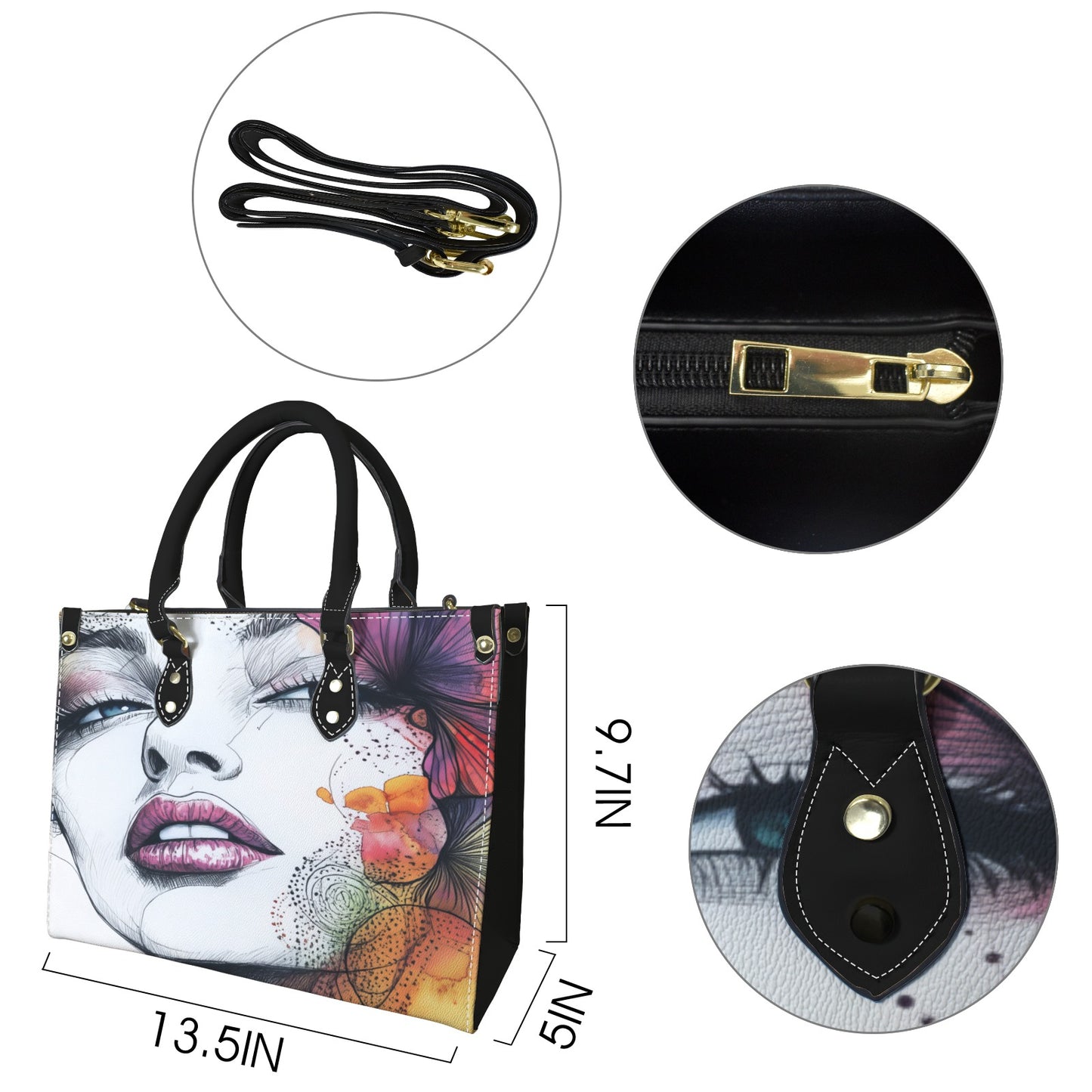 "Enigmatic Muse" Artistic Portrait Premium Vegan Leather Handbag