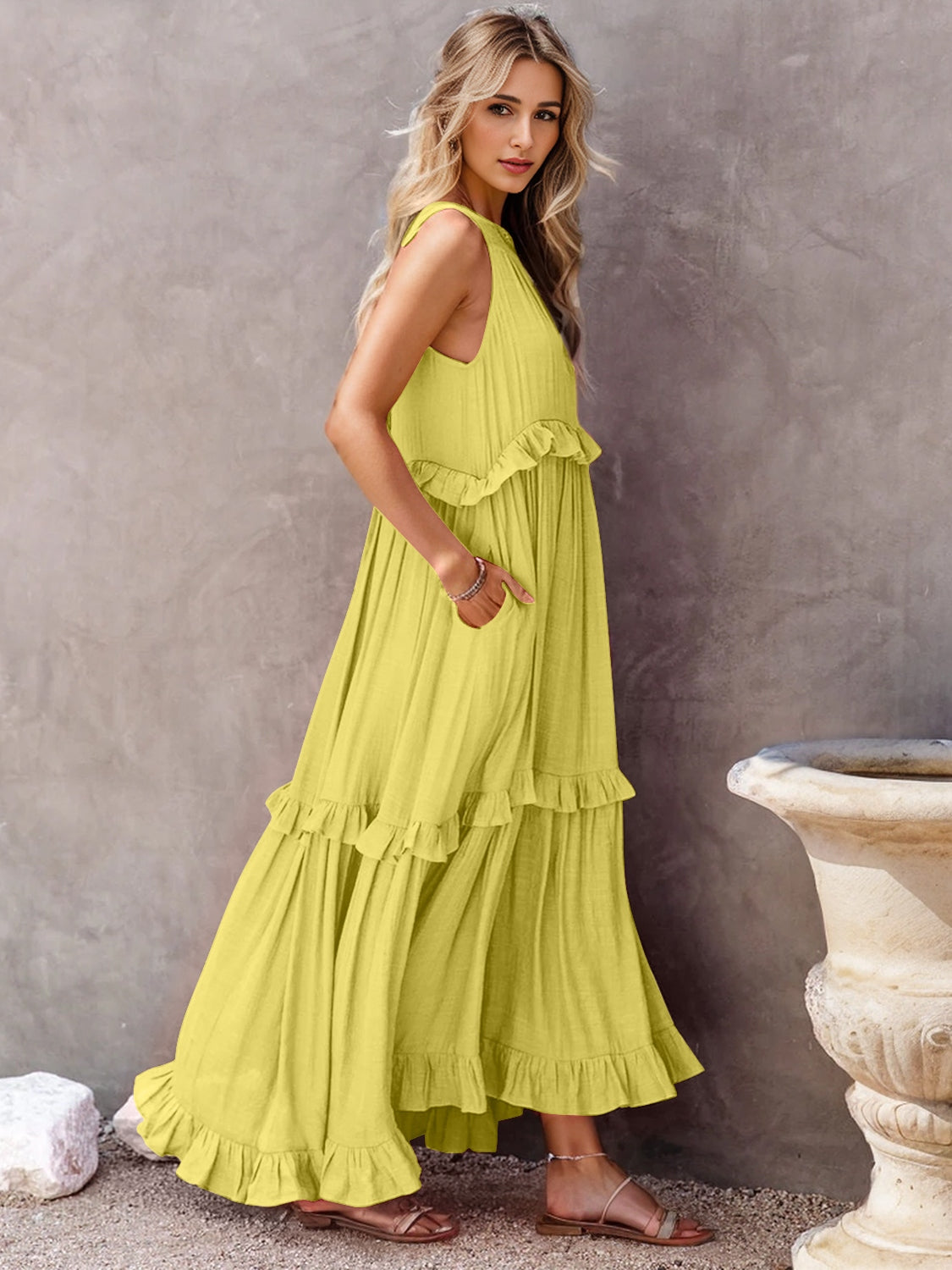 Ruffled Sleeveless Tiered Maxi Dress