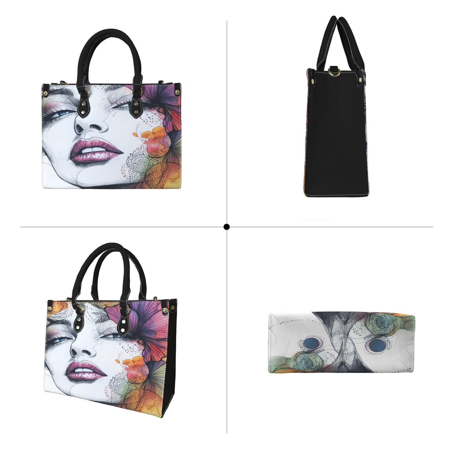 "Enigmatic Muse" Artistic Portrait Premium Vegan Leather Handbag