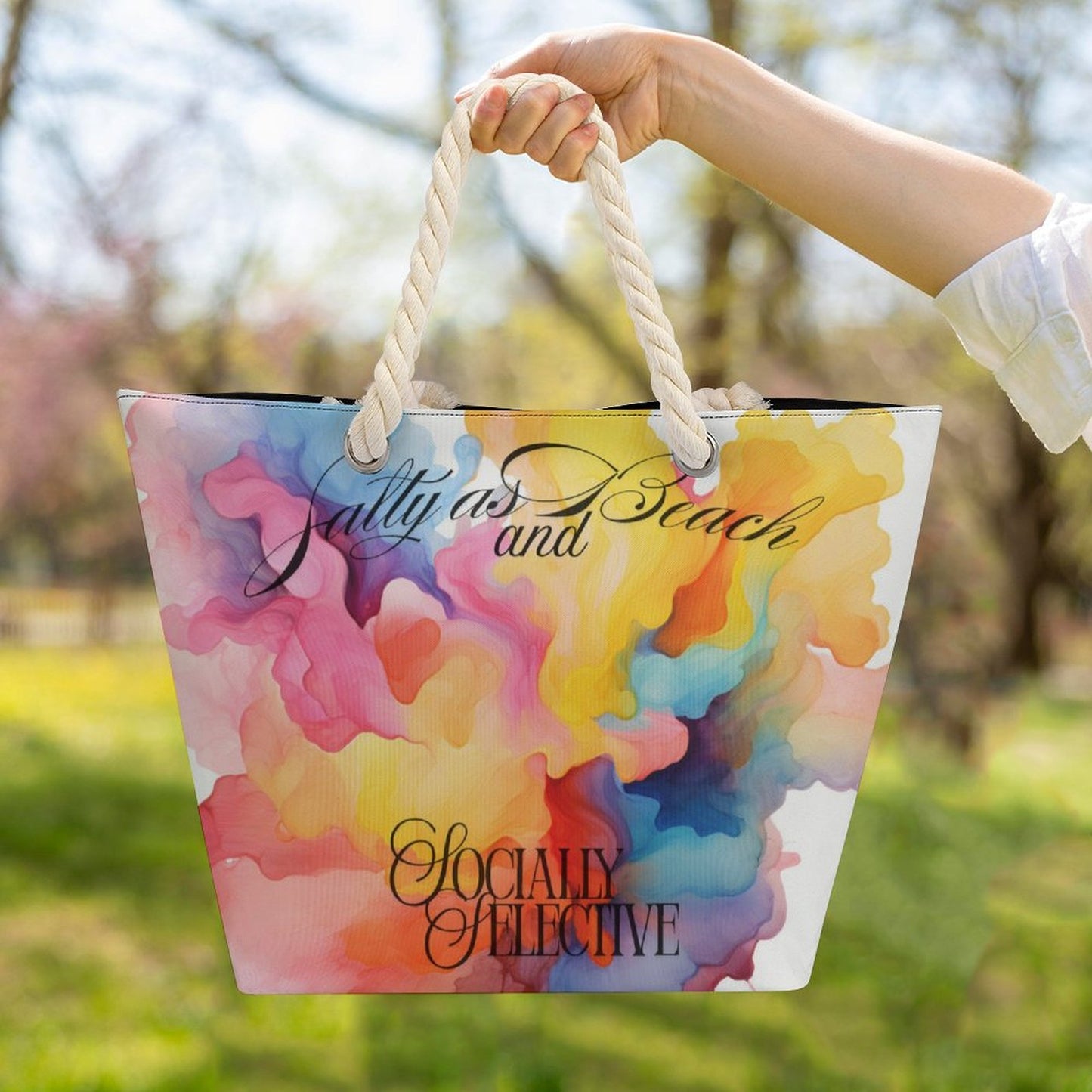 Salty as a Beach & Socially Selective Tote Bag | Watercolor Splash Beach Bag