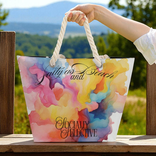 Salty as a Beach & Socially Selective Tote Bag | Watercolor Splash Beach Bag