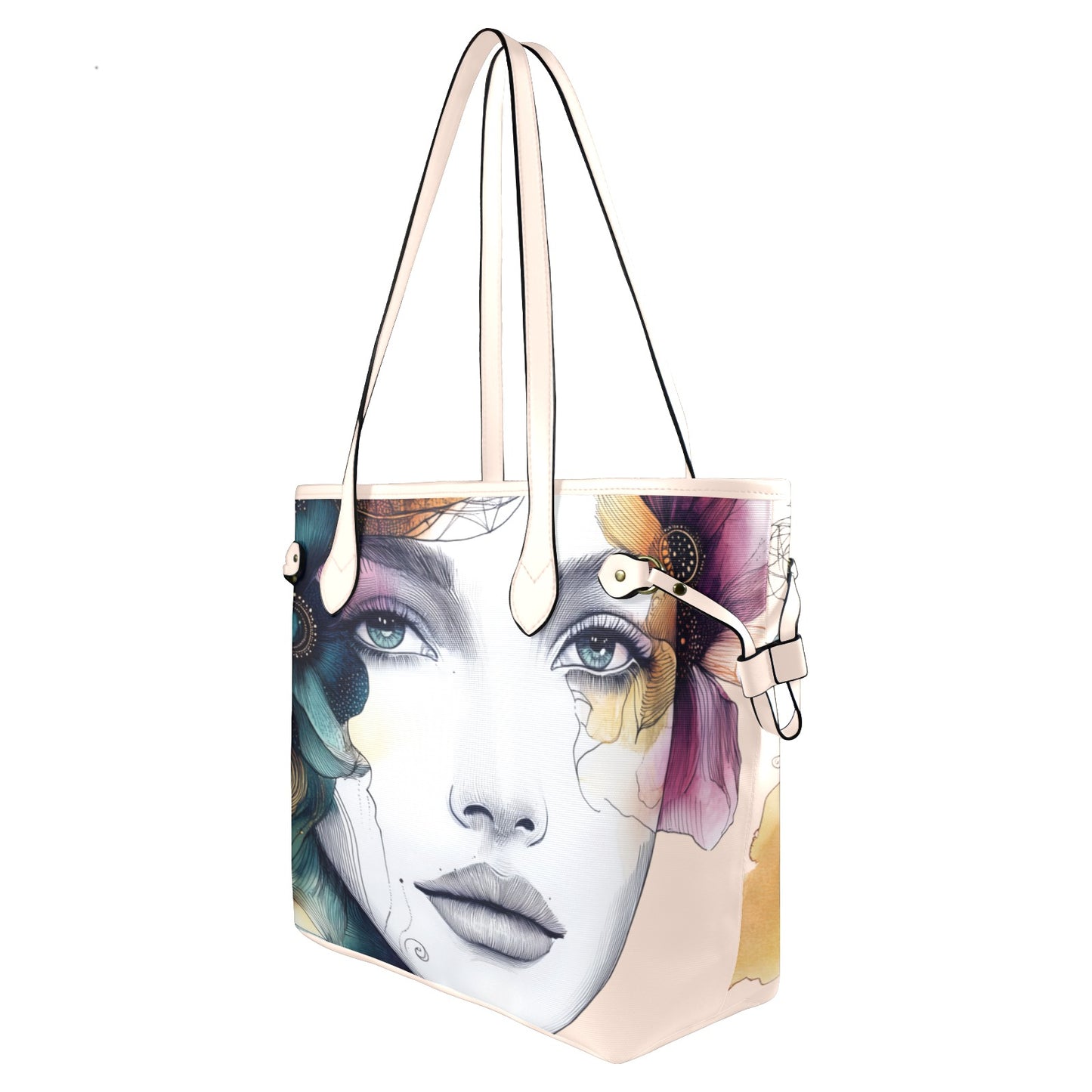 "Ethereal Azure" Artistic Portrait Waterproof Designer Tote Bag