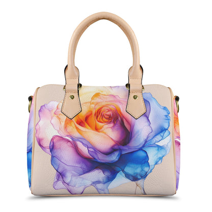 Vibrant Watercolor Rose Handbag | Elegant Vegan Leather Shoulder Bag | Floral Satchel with Strap