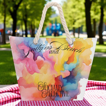 Salty as a Beach & Socially Selective Tote Bag | Watercolor Splash Beach Bag
