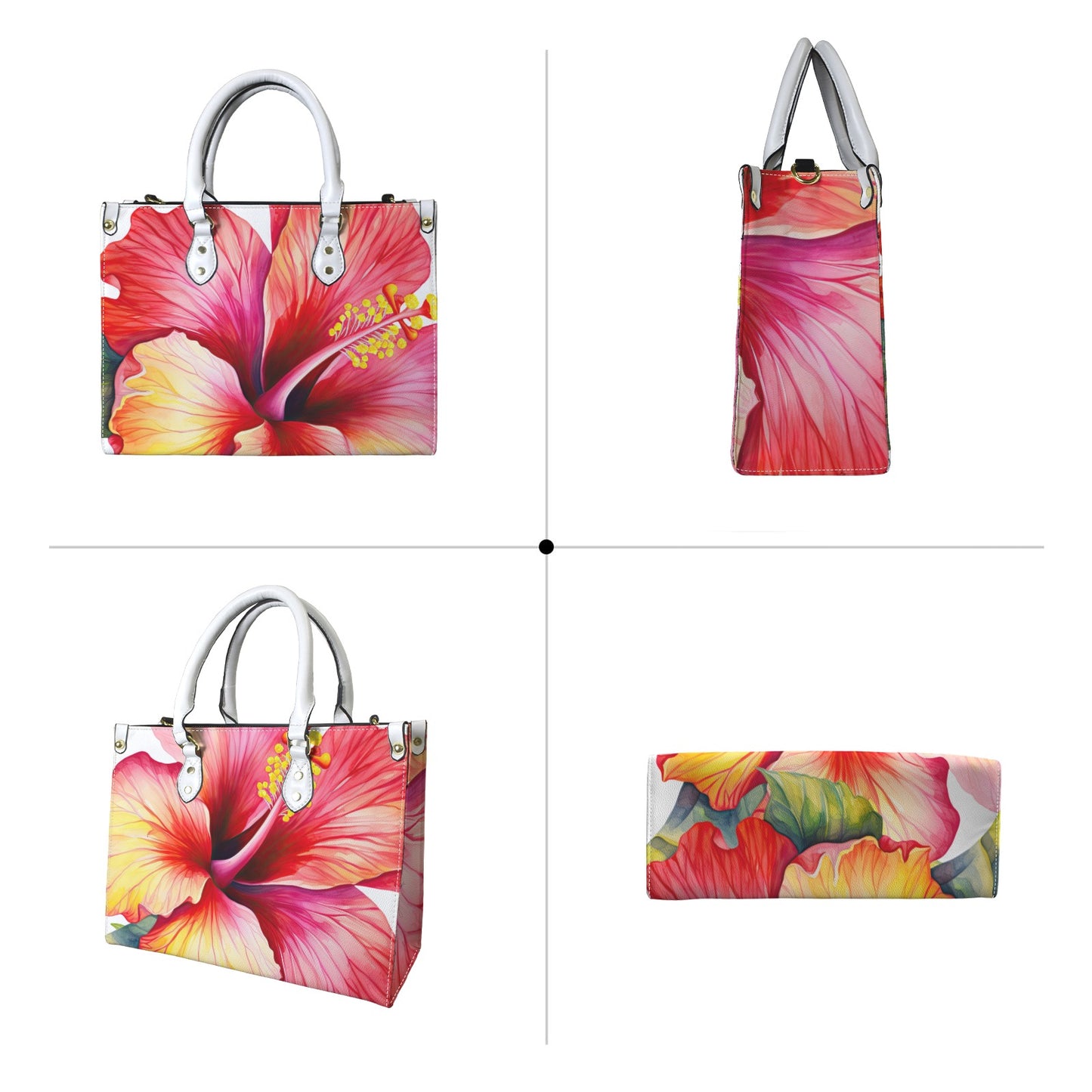 "Radiant Hibiscus" Artistic Floral Premium Vegan Leather Handbag