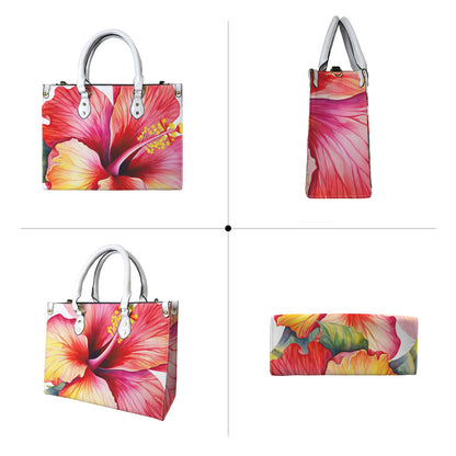 "Radiant Hibiscus" Artistic Floral Premium Vegan Leather Handbag