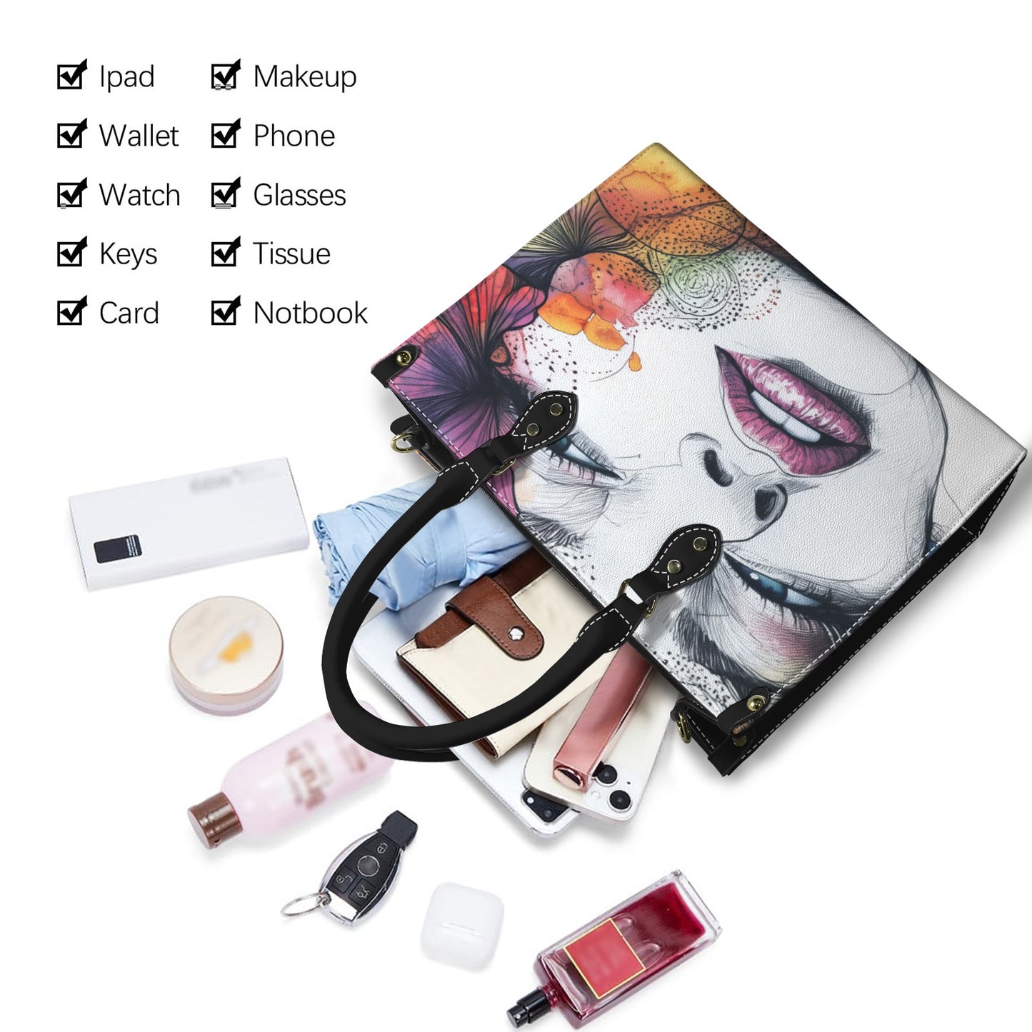 "Enigmatic Muse" Artistic Portrait Premium Vegan Leather Handbag
