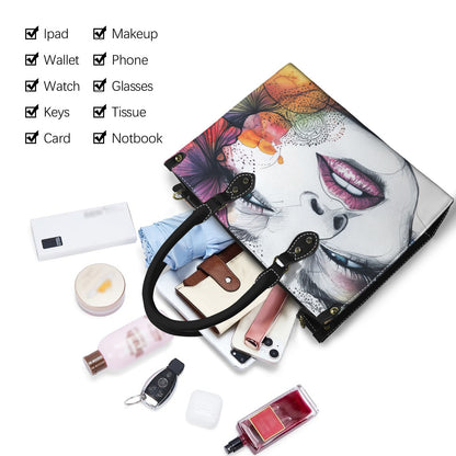 "Enigmatic Muse" Artistic Portrait Premium Vegan Leather Handbag