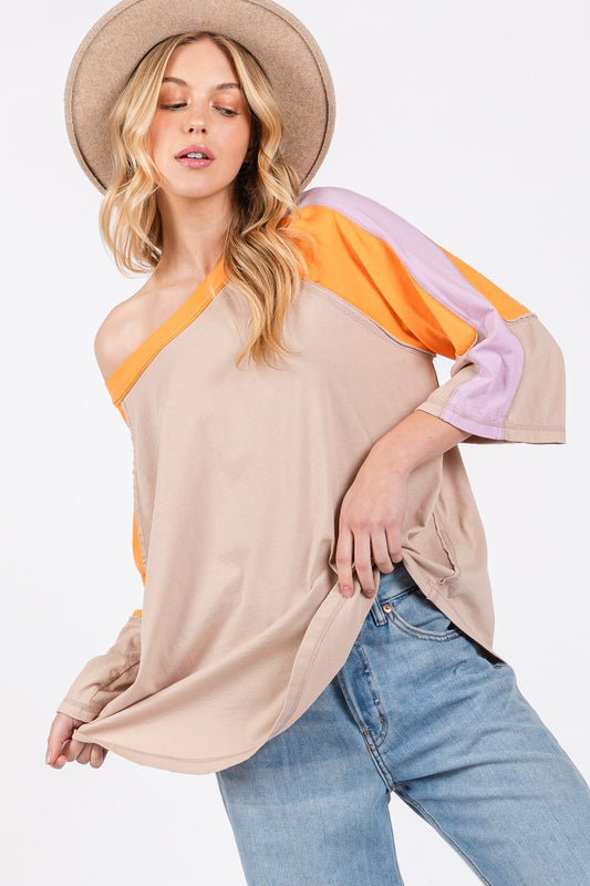 Color Block Curved Hem T-Shirt