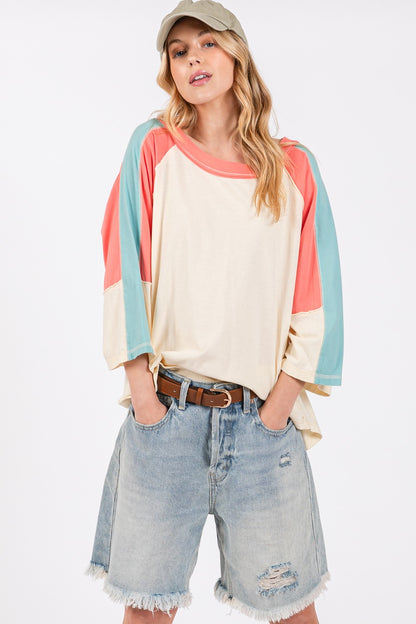 Color Block Curved Hem T-Shirt