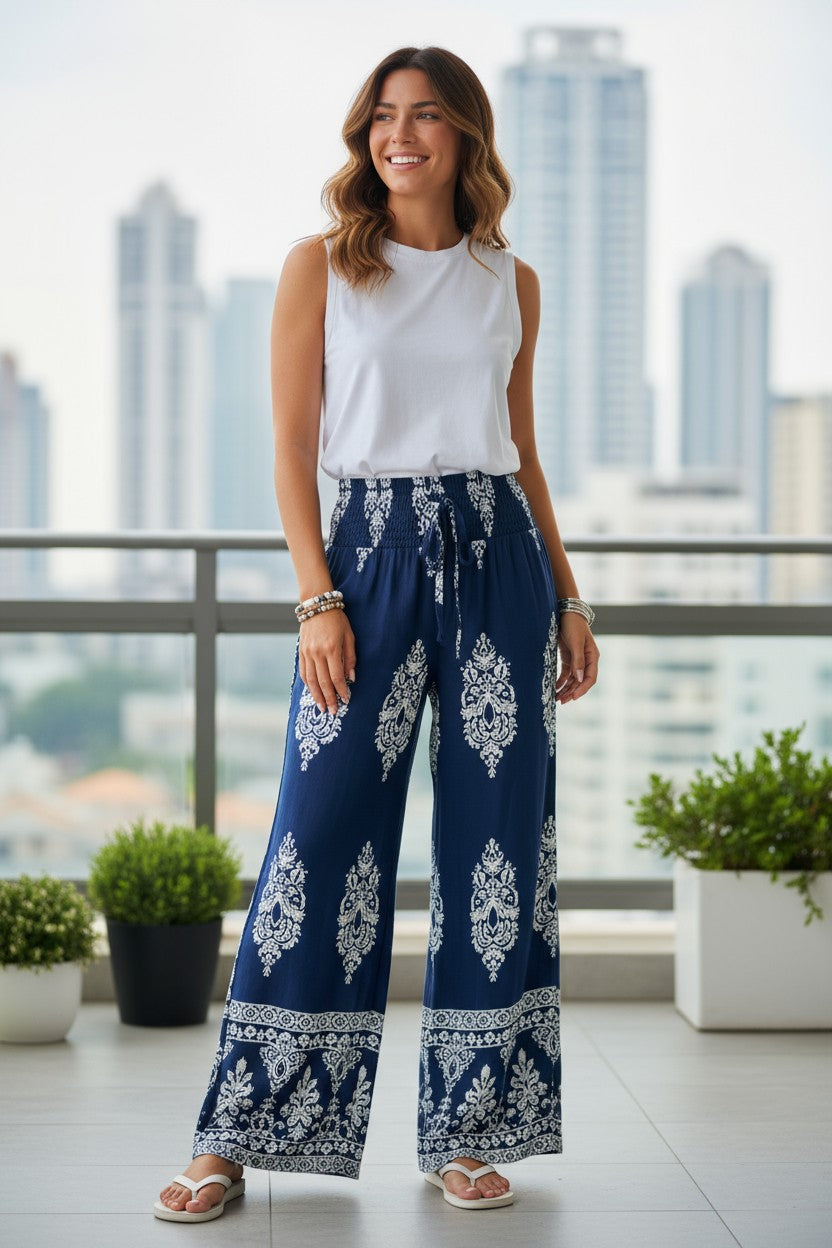 Boho Traveler High-Waisted Wide-Leg Pants