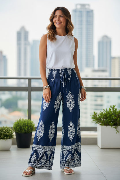 Boho Traveler High-Waisted Wide-Leg Pants