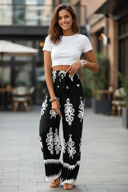 Boho Traveler High-Waisted Wide-Leg Pants